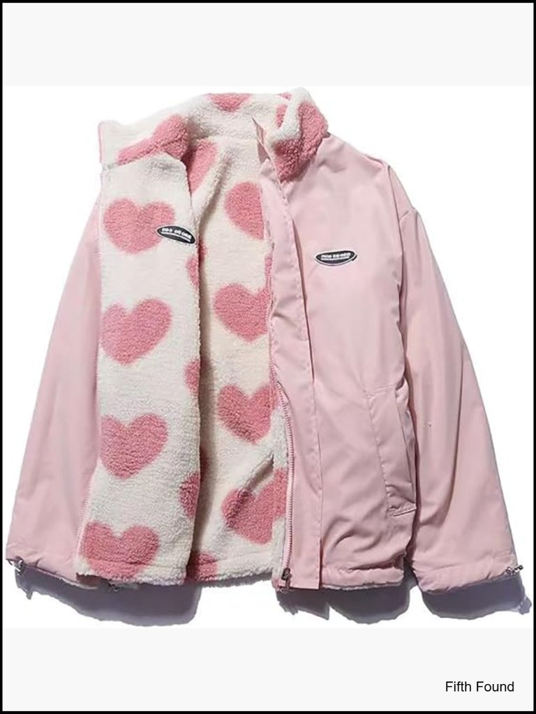 Reversible Fleece Sherpa Jacket Fuzzy Zip Up Cutecore Y2k Coat